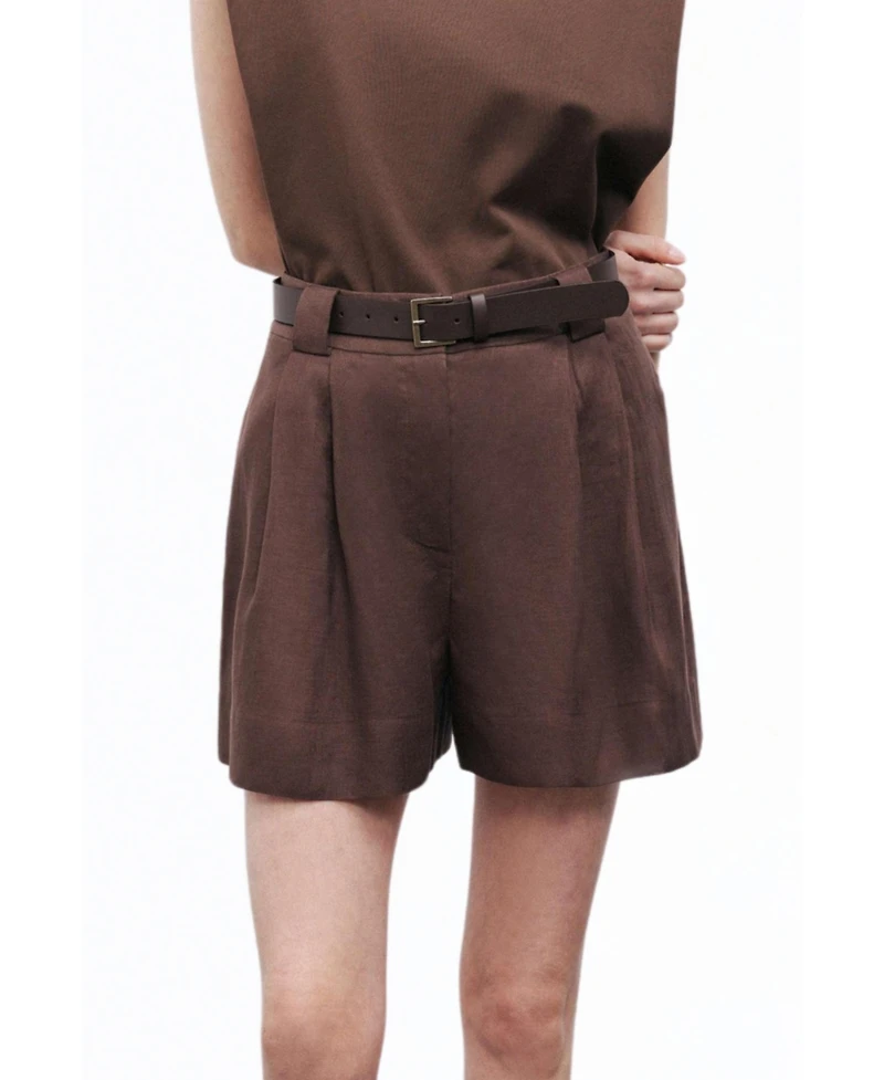 Nocturne Women's Belted Linen Mini Shorts