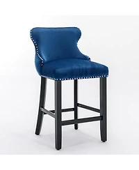 Set of 2 Velvet Counter Height Stools, 26.7" Upholstered Wingback Chairs with Button Tufted Backrest for Kitchen Island-The Pop Home
