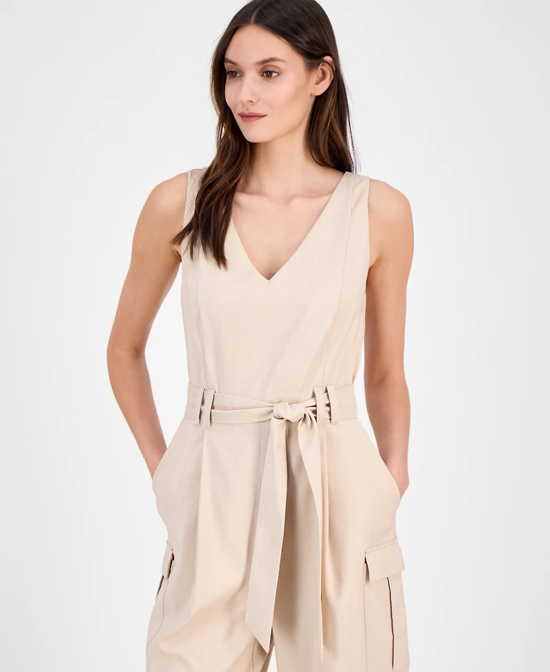 Tahari Asl Women's Cropped Tie-Waist Cargo Jumpsuit