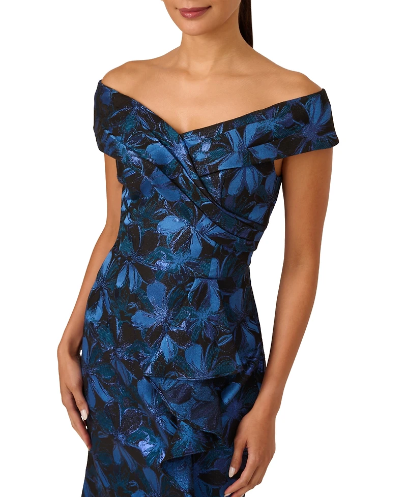 Adrianna Papell Women's Jacquard Off-The-Shoulder Gown