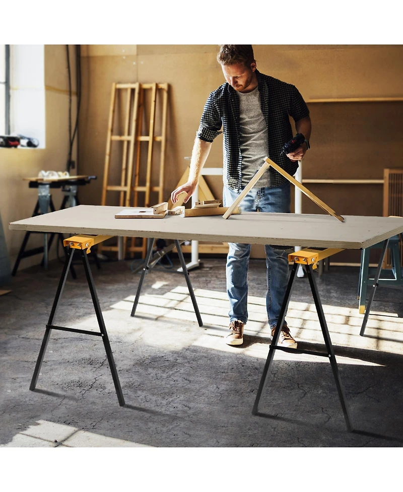 2 Pack Heavy Duty Sawhorse with Steel Folding Legs