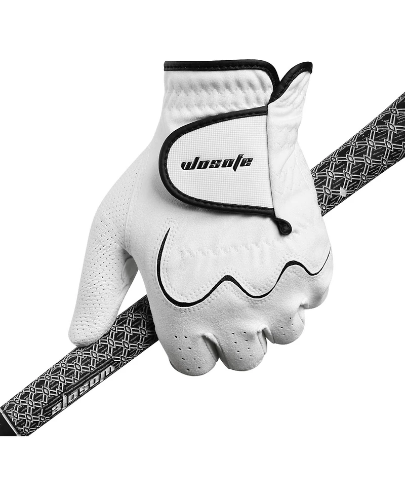 Wosofe Men s Golf Glove Left Hand non-slip breathable Lycra Nanocloth Soft Comfortable No Sweat All Weather liner and Green Fork