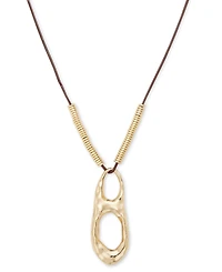 Style & Co Gold-Tone Hammered Sculptural Leather Pendant Necklace, 32" + 3" extender, Exclusively at Macy's