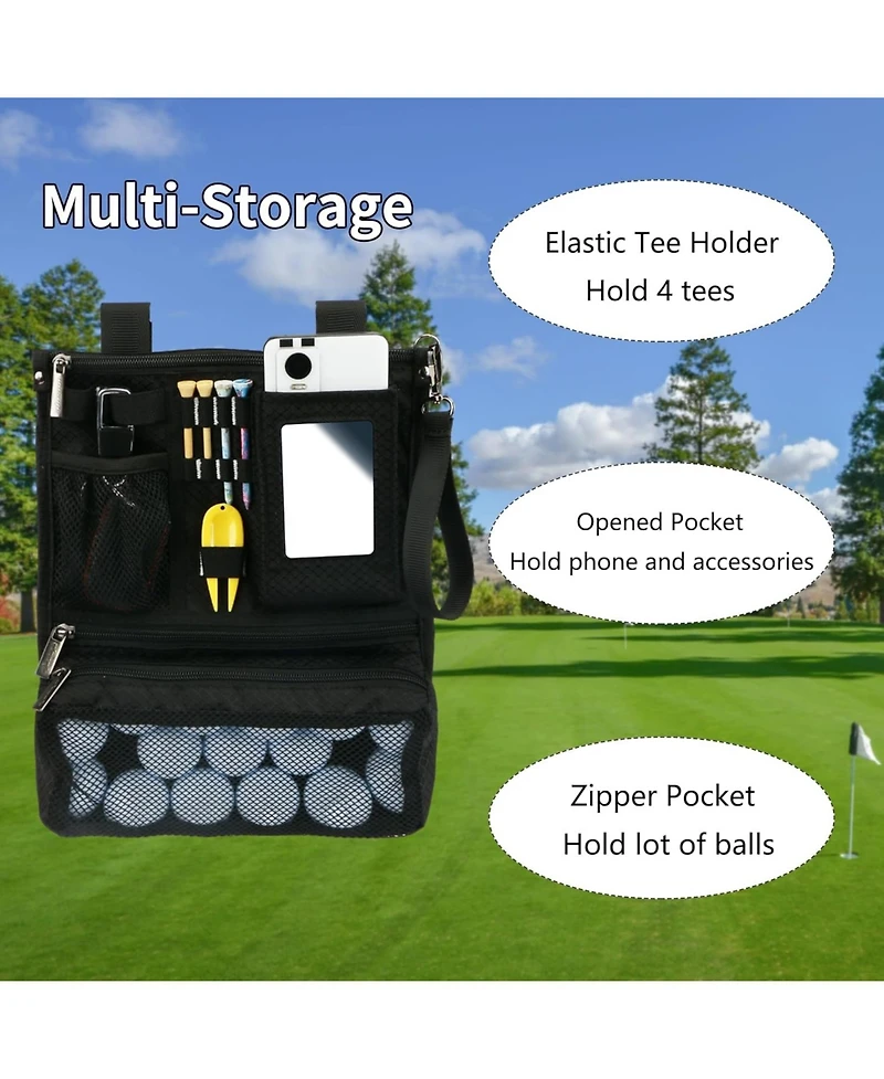 Wosofe Golf Cart Hanging Bag Lightweight Folding Storage Portable Accessories with Adjustable Strap 1 Divot Tool and 4 Tees Unisex