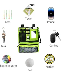 Wosofe Golf Cart Hanging Bag Lightweight Folding Storage Portable Accessories with Adjustable Strap 1 Divot Tool and 4 Tees Unisex