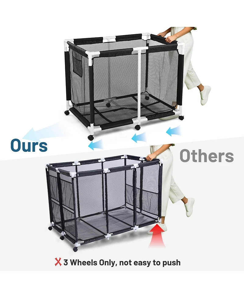 Yescom Extra Large Mesh Pool Storage Bin 214 Gallon Noodles Toys Holder 6 Wheels Rolling Cart Black