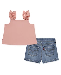 Levi's Little Girls 2-Piece Ruffle Strap Tank and Shorts Set