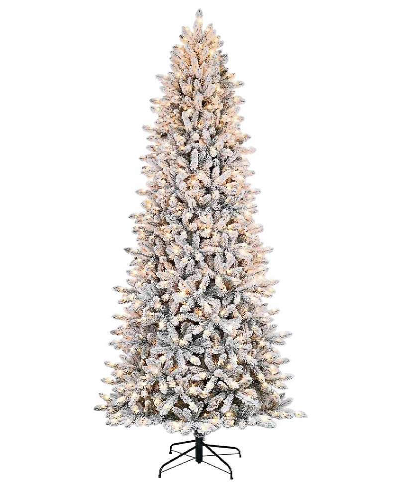 Puleo 9FT Pre-Lit Slim Flocked Franklin Fir Artificial Christmas Tree
