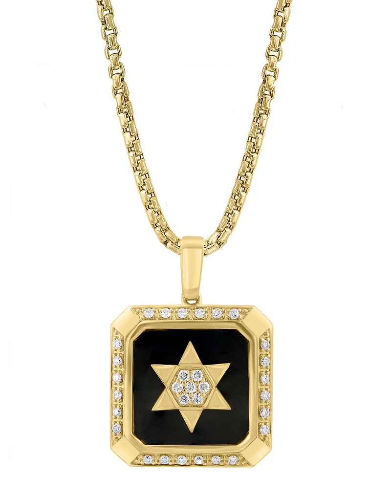 Effy Men's Onyx & Diamond Star Inlay Square 22" Pendant Necklace in 14k Gold