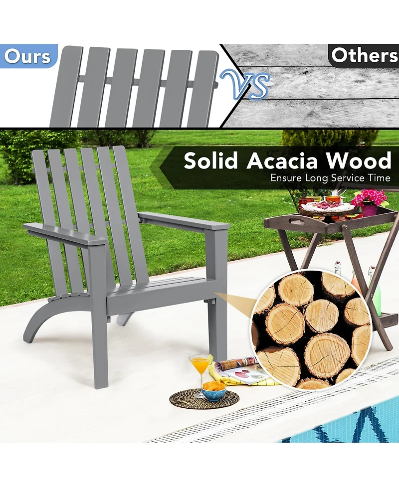 2PCS Patio Adirondack Chair Side Table Set Solid Wood Garden Deck