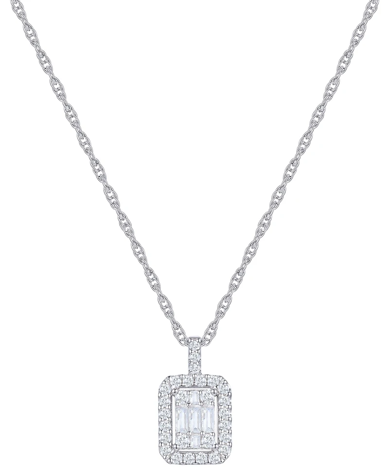 Diamond Emerald Shaped Halo Cluster 18" Pendant Necklace (1/3 ct. t.w.) in 14k White Gold