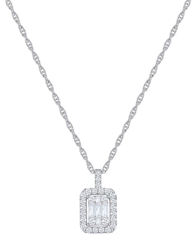 Diamond Emerald Shaped Halo Cluster 18" Pendant Necklace (1/3 ct. t.w.) in 14k White Gold