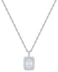 Diamond Emerald Shaped Halo Cluster 18" Pendant Necklace (1/3 ct. t.w.) in 14k White Gold