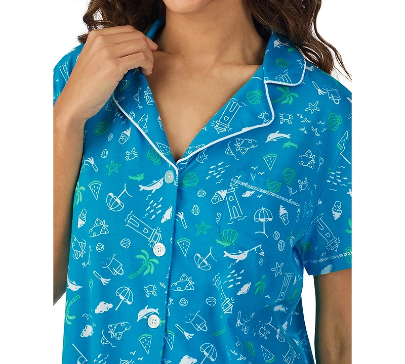 Cuddl Duds Women's Printed Short-Sleeve Boxer Pajama Set