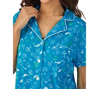 Cuddl Duds Women's Printed Short-Sleeve Boxer Pajama Set