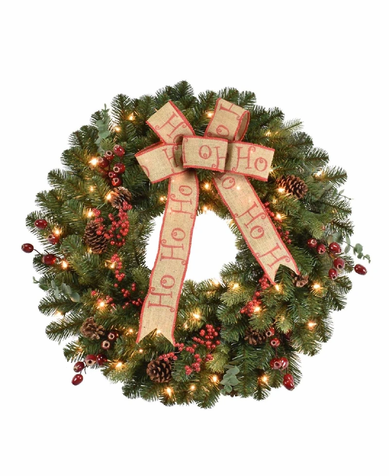 Puleo International 30 inch Prelit Premium Decorated wreath with 70 Clear Incandescent Lights
