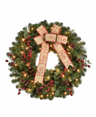 Puleo International 30 inch Prelit Premium Decorated wreath with 70 Clear Incandescent Lights