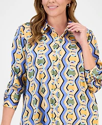 Tahari Asl Plus Printed Button-Front Blouse