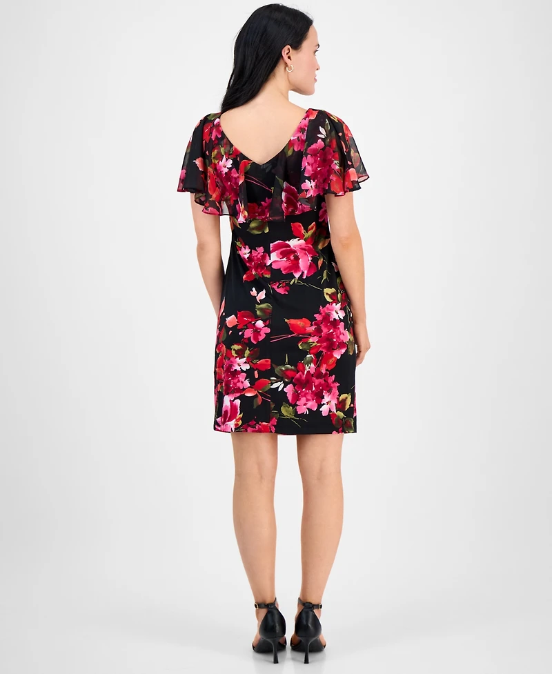 Connected Petite Printed Cape-Overlay Sheath Dress