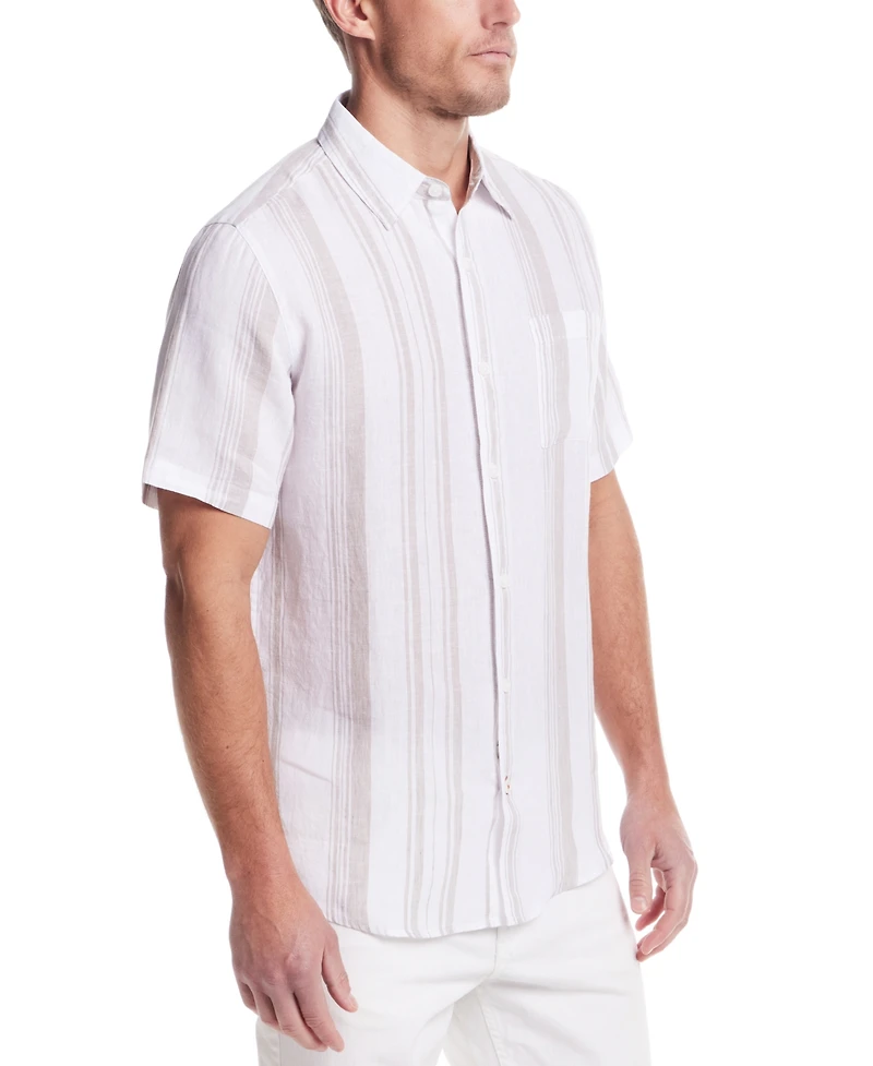 Weatherproof Vintage Men's Regular-Fit Stripe Button-Down 100% Linen Shirt