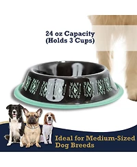 Non-Skid Boho Stainless Steel Dog Bowl – with Whimsical Unicorn Design, Silicone Base for Medium Dogs – Black/24oz