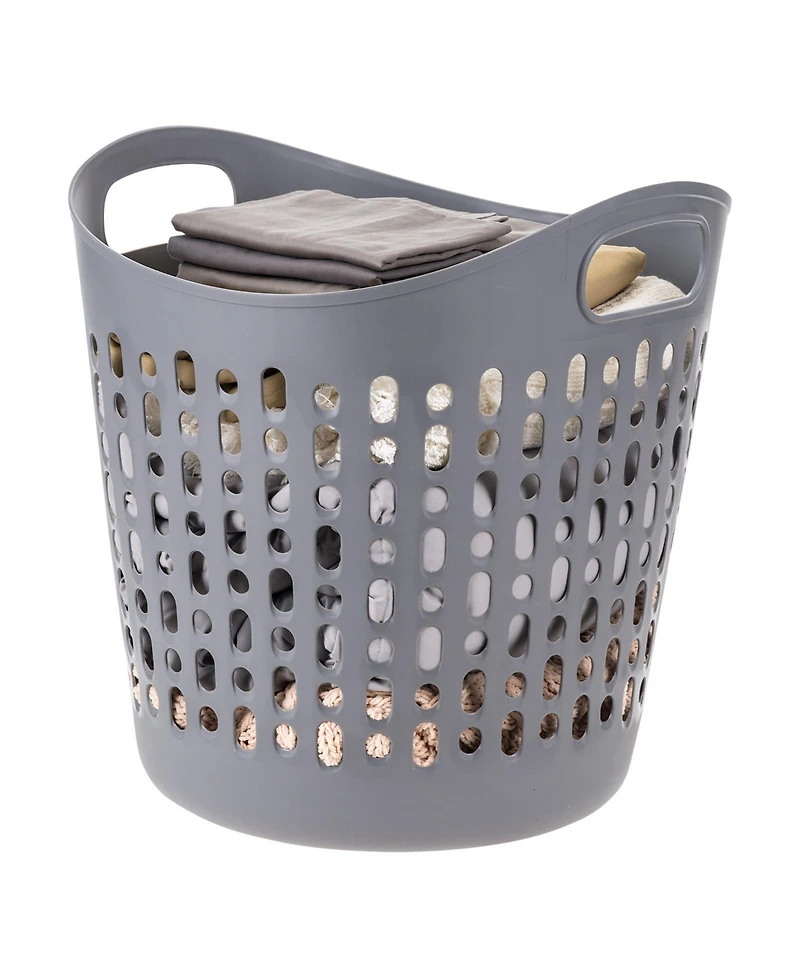 Iris Usa 3 Pack Laundry Basket 40L Durable and Flexible, Portable Round Bin, 1.15 Bushel Hamper for Storage with Ventilation Holes for Closet Dorm, Gr