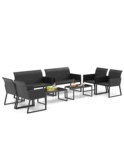 Gymax 8 Piece Patio Weather Resistant Wicker Furniture Set Outdoor Conversation Set w/ Quick Dry Foam