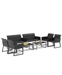 Gymax 8 Piece Patio Weather Resistant Wicker Furniture Set Outdoor Conversation Set w/ Quick Dry Foam