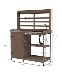 Outsunny Wooden Potting Bench with Storage, Sink, Water Tap,