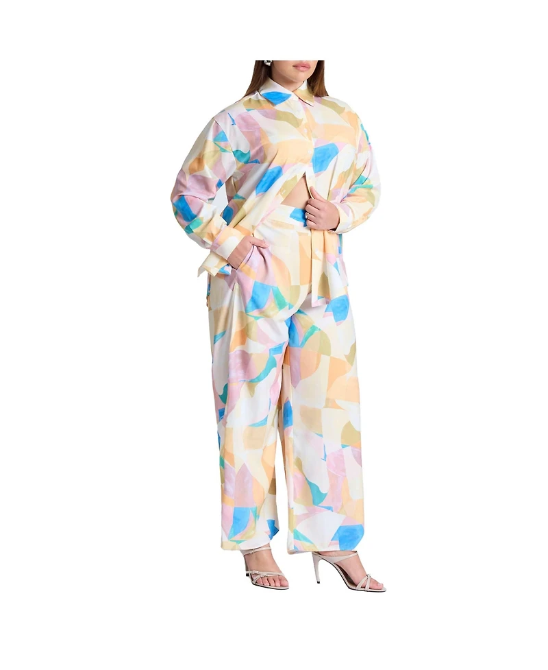 Eloquii Women's Plus Printed Wide Leg Pant