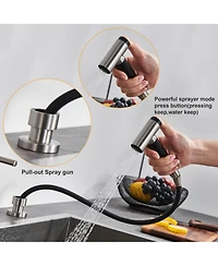Bridge Kitchen Faucet with Side Sprayer Matte Black 8 Inch Double Handle Widespread Stainless Steel Sink