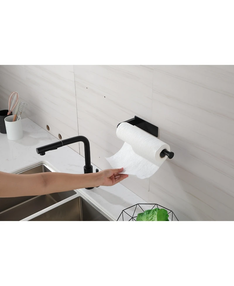 2 Pack Paper Towel Holder Wall Mount, Black Paper Towel Holder Under Cabinet, Self Adhesive Paper Towel Holders