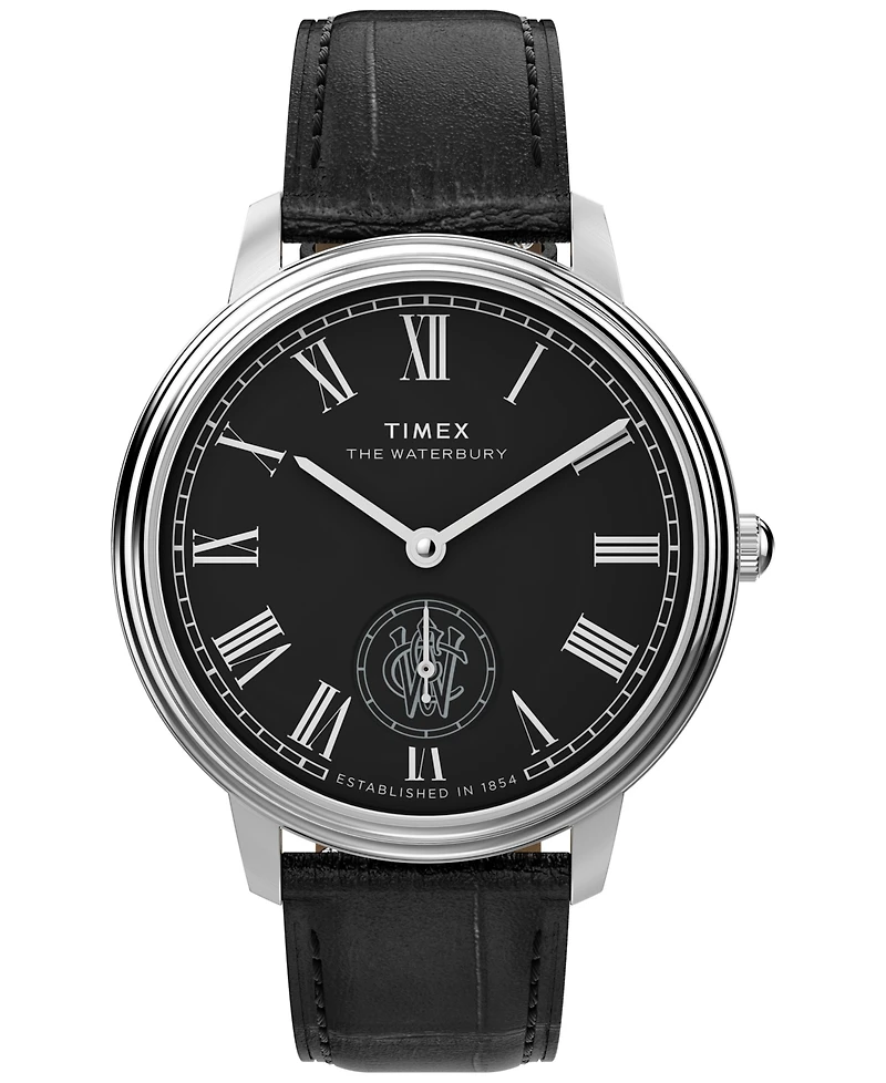 Timex Men's Quartz Analog Black Leather Watch, 39mm