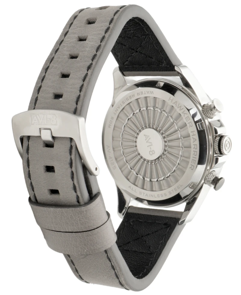 Avi-8 Men's Hawker Harrier Matador Chronograph Gray Leather Strap Watch, 44mm