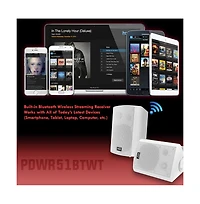 Pyle PDWR51BTWT 5.25" Bluetooth Waterproof Indoor/Outdoor Wall Mount Speakers - 240W, White, Pair