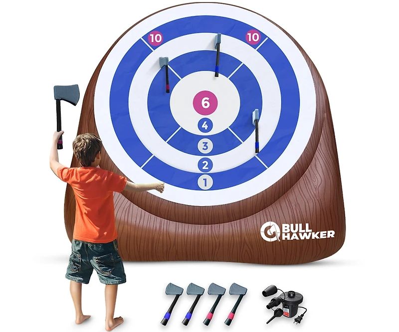 Bull Hawker | Giant Axe Darts (Over 6ft Tall) w/ 15+ Games | Axe Throwing Game for Backyard w/ Air Pump | Carnival Game