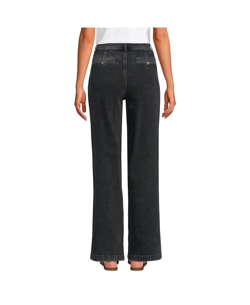 Lands' End Women's High Rise Soft Denim Pleated Wide Leg Trousers