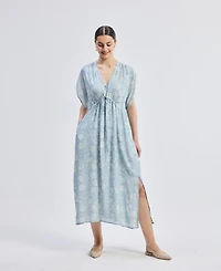 Reistor Women's Maxi Gathered Dress Blue Florals