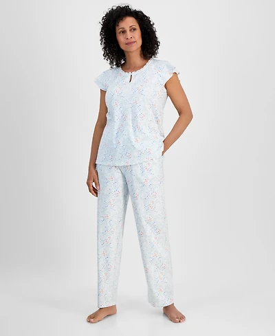 Charter Club Women's Cotton Flutter-Sleeve Pajama Set, Exclusively at Macy's