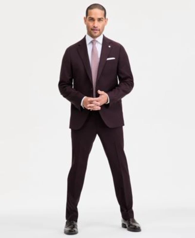 Ted By Ted Baker Mens Modern Fit Stretch Bordeaux Wool Blend Suit Separates