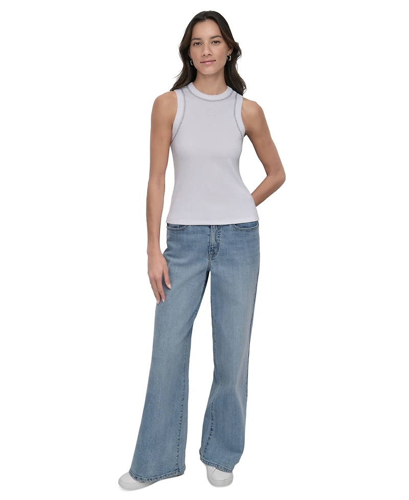 Dkny Jeans Petite Rhinestone-Trim Ribbed Tank Top