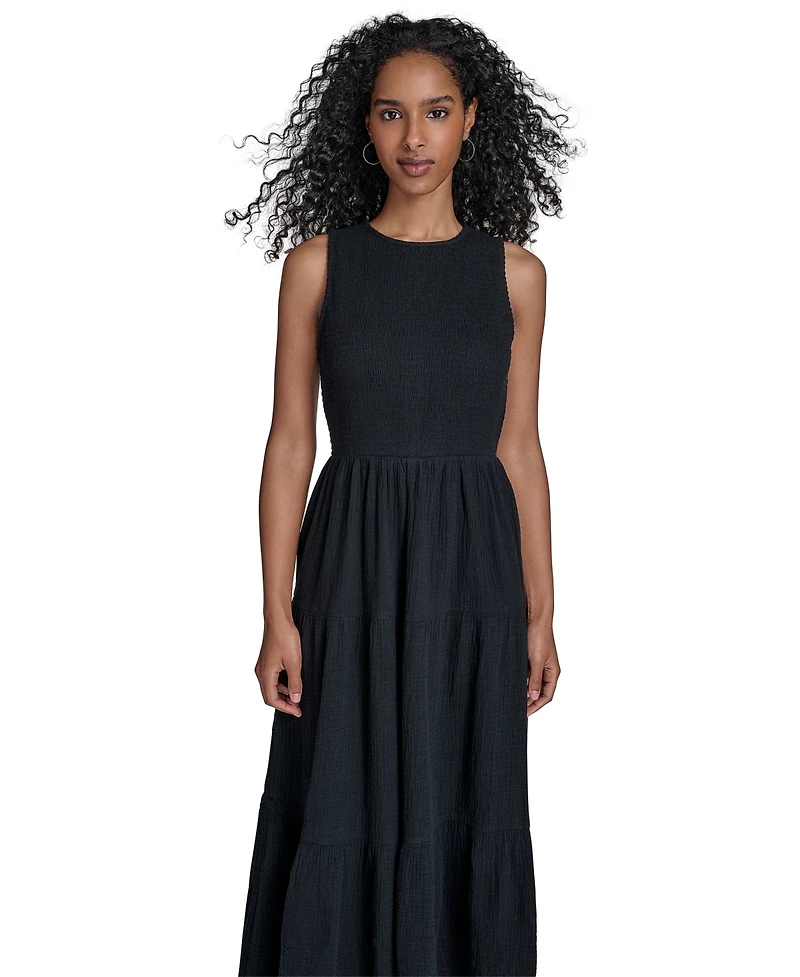 Calvin Klein Women's Cotton Smocked Tiered Maxi Dress