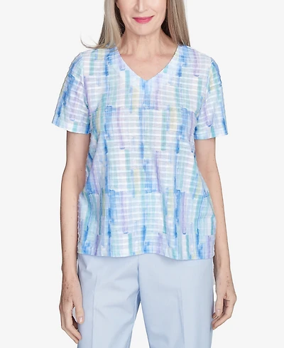 Alfred Dunner Petite St. Thomas Textured Brushstroke Short Sleeve Top