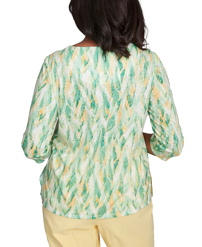 Alfred Dunner Petite Rise & Shine Bright Textured Strokes Embellished Top