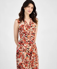 Kasper Women's Printed O-Ring Sleeveless Faux-Wrap Dress