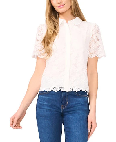 CeCe Women's Lace Short-Sleeve Shirt