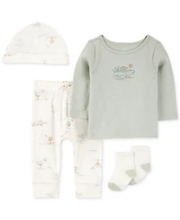 Carter's Baby Boys Cotton Turtle Top, Hat, Pants & Socks, 4 Piece Set