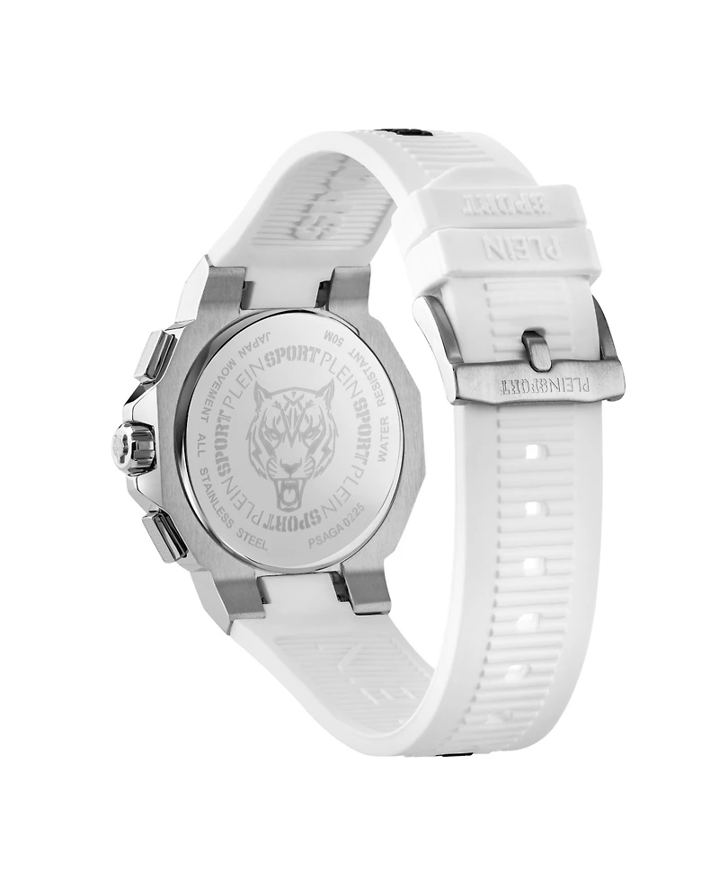 Plein Sport Men's Titan Chronograph Date Quartz White Silicone Strap Watch, 46mm