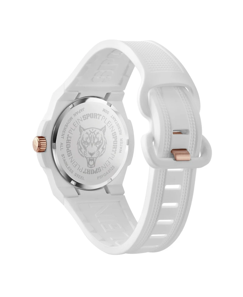 Plein Sport Men's Laserstrike Three Hand Quartz White Silicone Strap Watch, 42mm