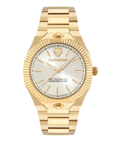Plein Sport Men's Metronaut Three Hand Quartz Ion Plated Yellow Gold Bracelet Watch, 42mm
